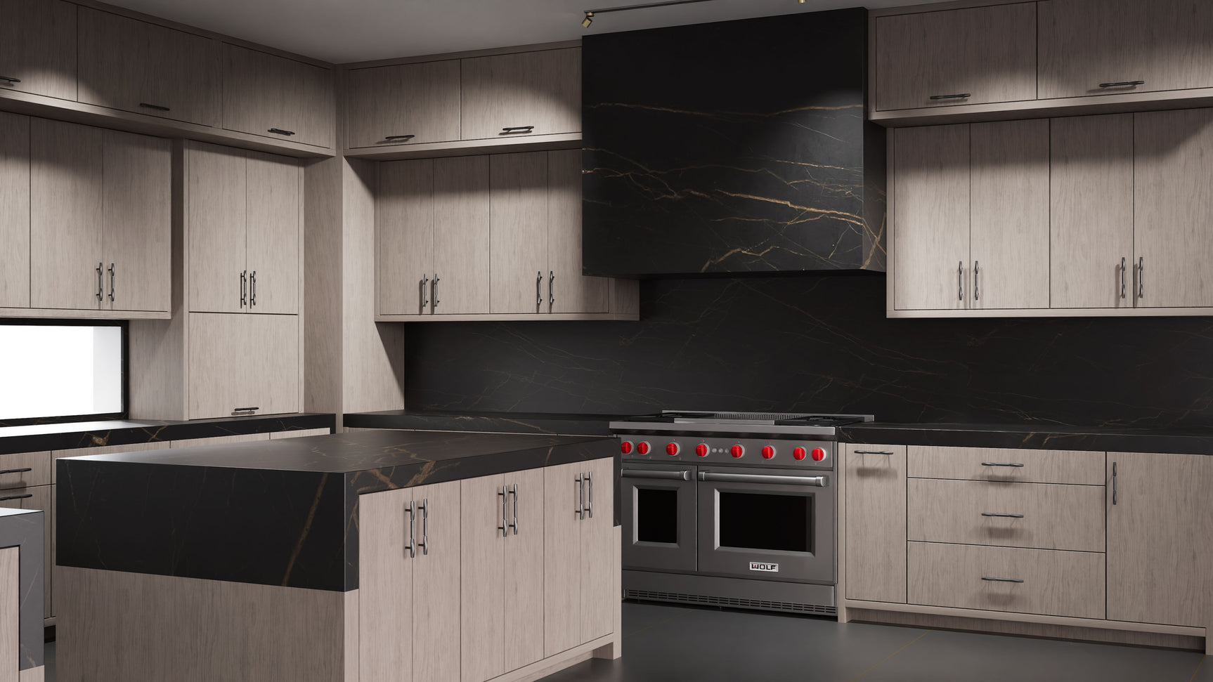 Clayton Pewter Cherry ( Cherry | Plain Cut [ Frameless • Satin • Stained ] - 10' X 10' Kitchen Cabinet ) | Assembled In USA