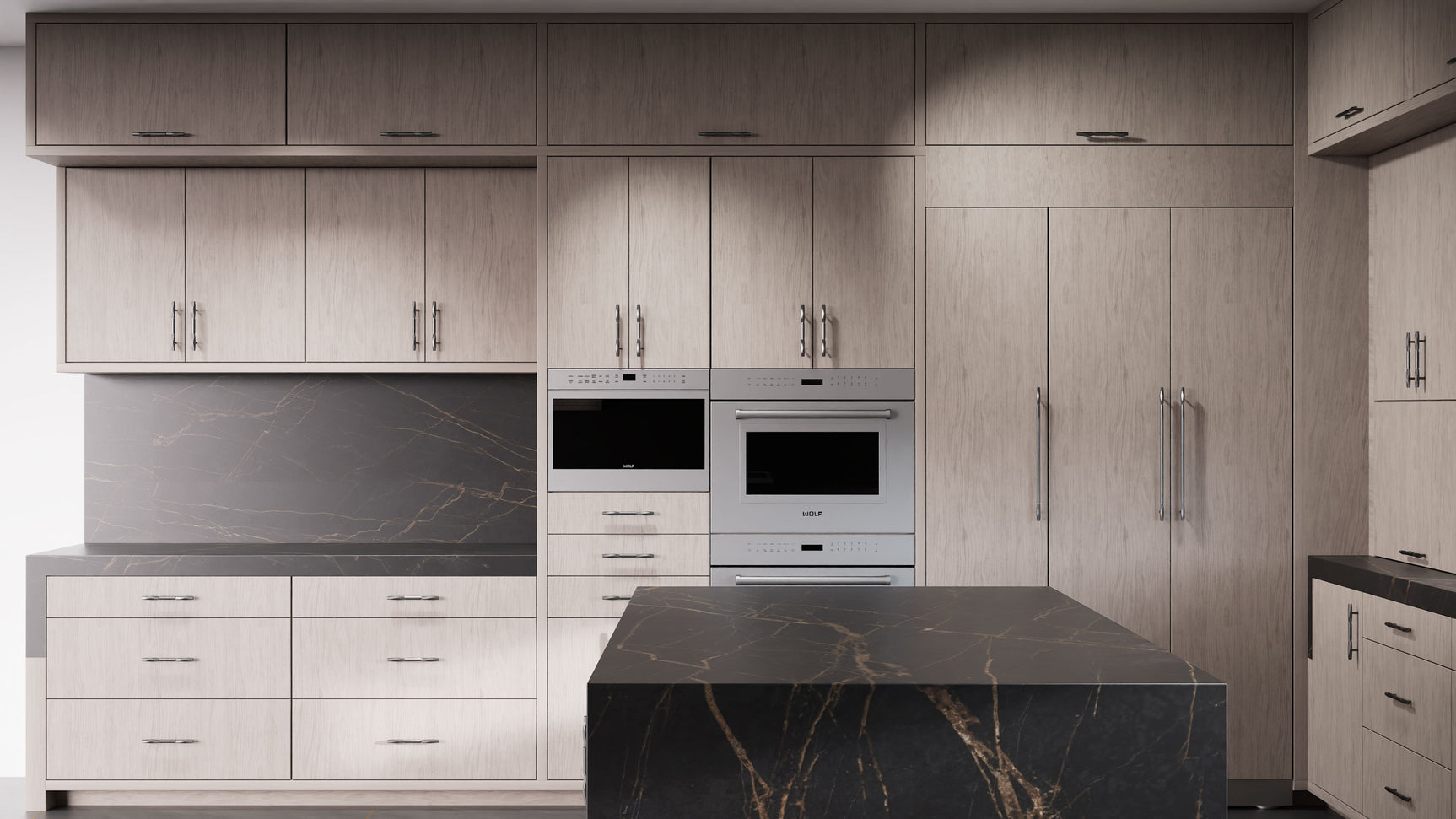 Clayton Pewter Cherry ( Cherry | Plain Cut [ Frameless • Satin • Stained ] - 10' X 10' Kitchen Cabinet ) | Assembled In USA