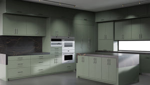 Clayton Pewter Green ( Maple | Plain Cut [ Frameless • Satin • Painted ] - 10' X 10' Kitchen Cabinet ) | Assembled In USA