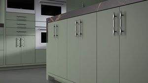 Clayton Pewter Green ( Maple | Plain Cut [ Frameless • Satin • Painted ] - 10' X 10' Kitchen Cabinet ) | Assembled In USA