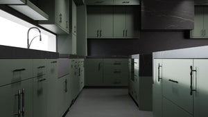 Clayton Pewter Green ( Maple | Plain Cut [ Frameless • Satin • Painted ] - 10' X 10' Kitchen Cabinet ) | Assembled In USA