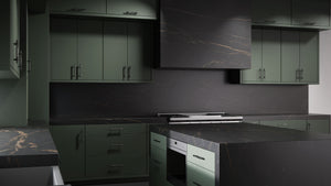 Clayton Pewter Green ( Maple | Plain Cut [ Frameless • Satin • Painted ] - 10' X 10' Kitchen Cabinet ) | Assembled In USA