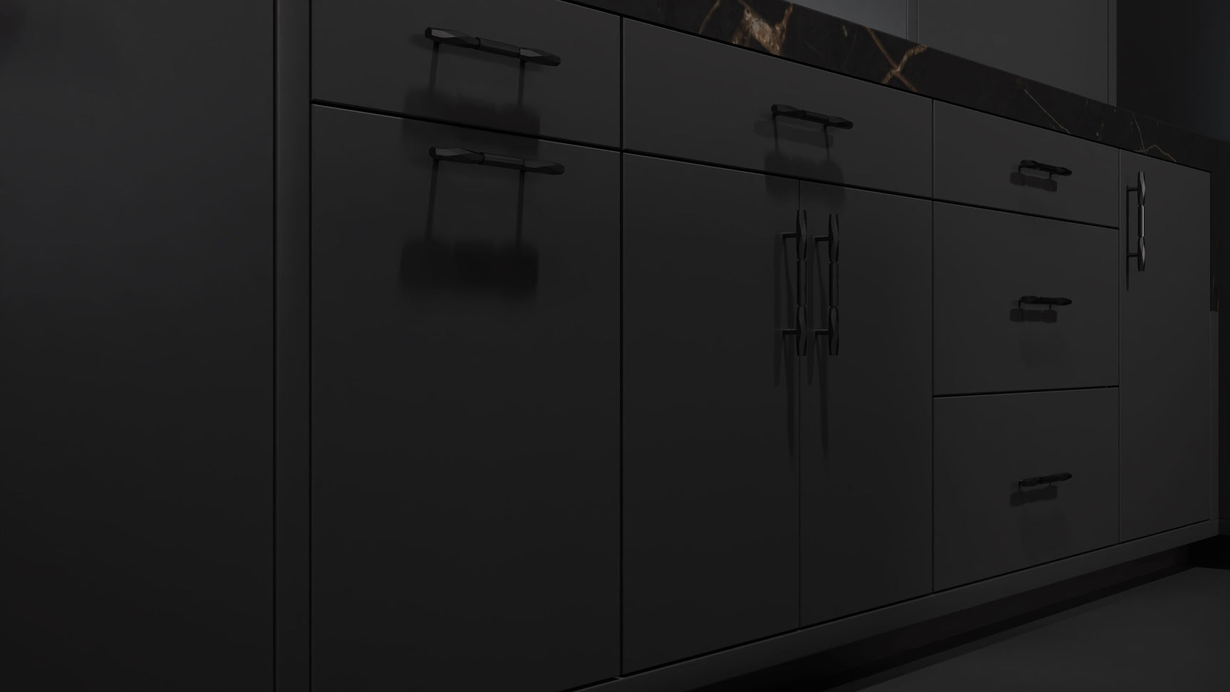 Clayton Simply Black ( Maple | Plain Cut [ Frameless • Satin • Painted ] - 10' X 10' Kitchen Cabinet ) | Assembled In USA