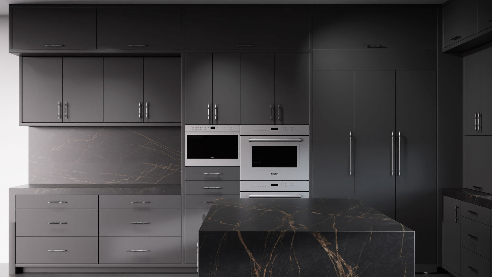 Clayton Simply Black ( Maple | Plain Cut [ Frameless • Satin • Painted ] - 10' X 10' Kitchen Cabinet ) | Assembled In USA