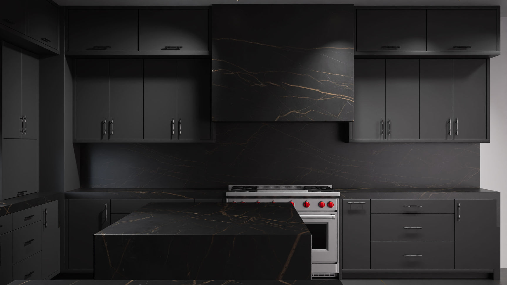 Clayton Simply Black ( Maple | Plain Cut [ Frameless • Satin • Painted ] - 10' X 10' Kitchen Cabinet ) | Assembled In USA