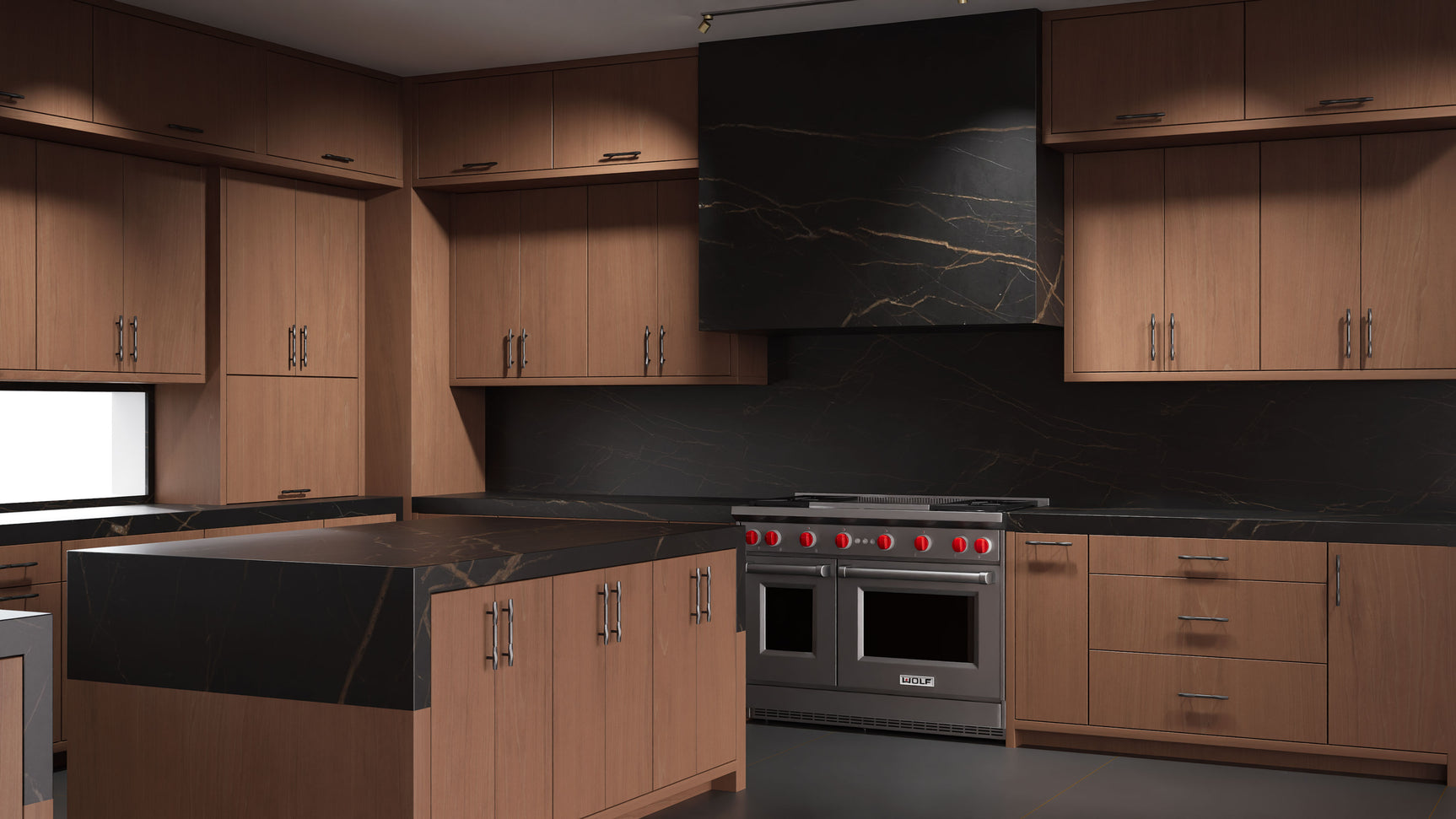 Clayton Washed Walnut ( Walnut | Plain Cut [ Frameless • Satin • Stained ] - 10' X 10' Kitchen Cabinet ) | Assembled In USA