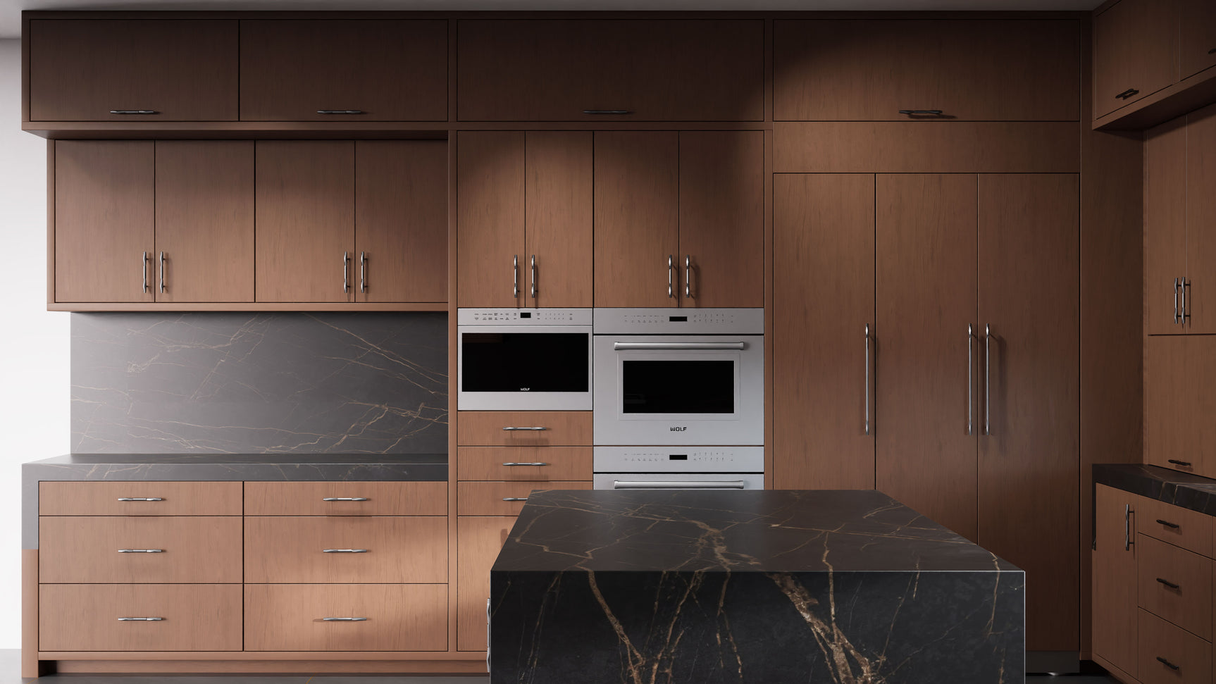 Clayton Winter Wheat ( Cherry | Plain Cut [ Frameless • Satin • Stained ] - 10' X 10' Kitchen Cabinet ) | Assembled In USA