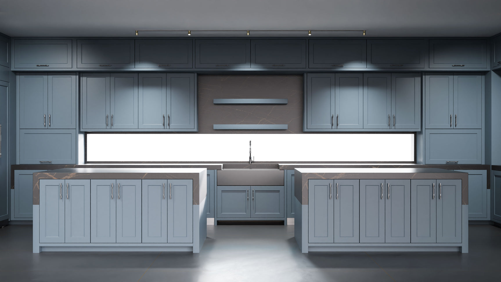 Greenfield Blue Slate ( Maple | Plain Cut [ Frameless • Satin • Painted ] - 10' X 10' Kitchen Cabinet ) | Assembled In USA