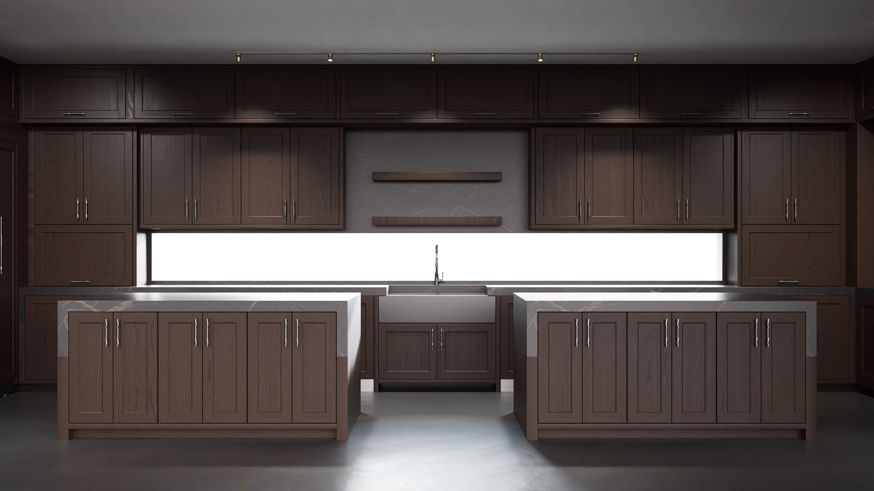 Greenfield Cherry Black Walnut ( Cherry | Plain Cut [ Frameless • Satin • Stained ] - 10' X 10' Kitchen Cabinet ) | Assembled In USA