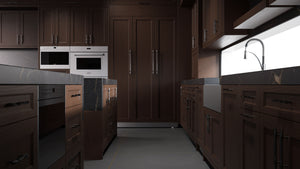 Greenfield Cherry Black Walnut ( Cherry | Plain Cut [ Frameless • Satin • Stained ] - 10' X 10' Kitchen Cabinet ) | Assembled In USA