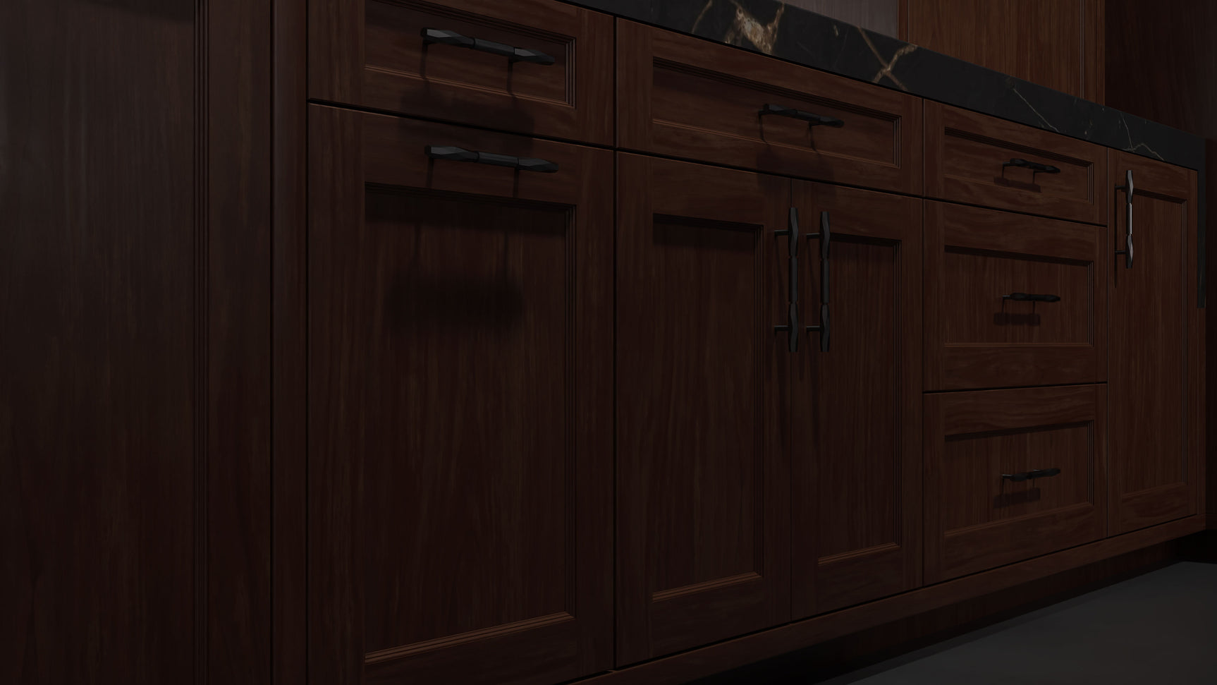 Greenfield Cherry Cognac ( Cherry | Plain Cut [ Frameless • Satin • Stained ] - 10' X 10' Kitchen Cabinet ) | Assembled In USA