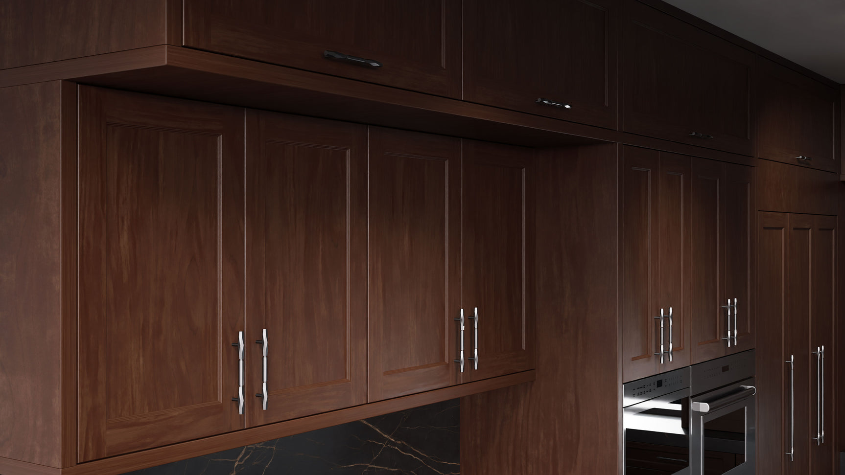 Greenfield Cherry Cognac ( Cherry | Plain Cut [ Frameless • Satin • Stained ] - 10' X 10' Kitchen Cabinet ) | Assembled In USA