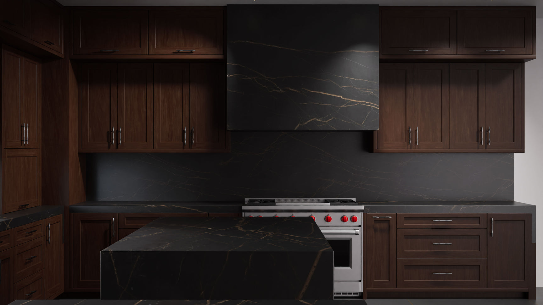 Greenfield Cherry Cognac ( Cherry | Plain Cut [ Frameless • Satin • Stained ] - 10' X 10' Kitchen Cabinet ) | Assembled In USA