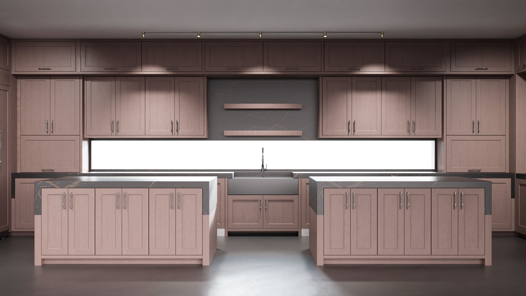 Greenfield Driftwood Cherry ( Cherry | Plain Cut [ Frameless • Satin • Stained ] - 10' X 10' Kitchen Cabinet ) | Assembled In USA