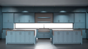 Greenfield Oceana Blue ( Maple | Plain Cut [ Frameless • Satin • Painted ] - 10' X 10' Kitchen Cabinet ) | Assembled In USA