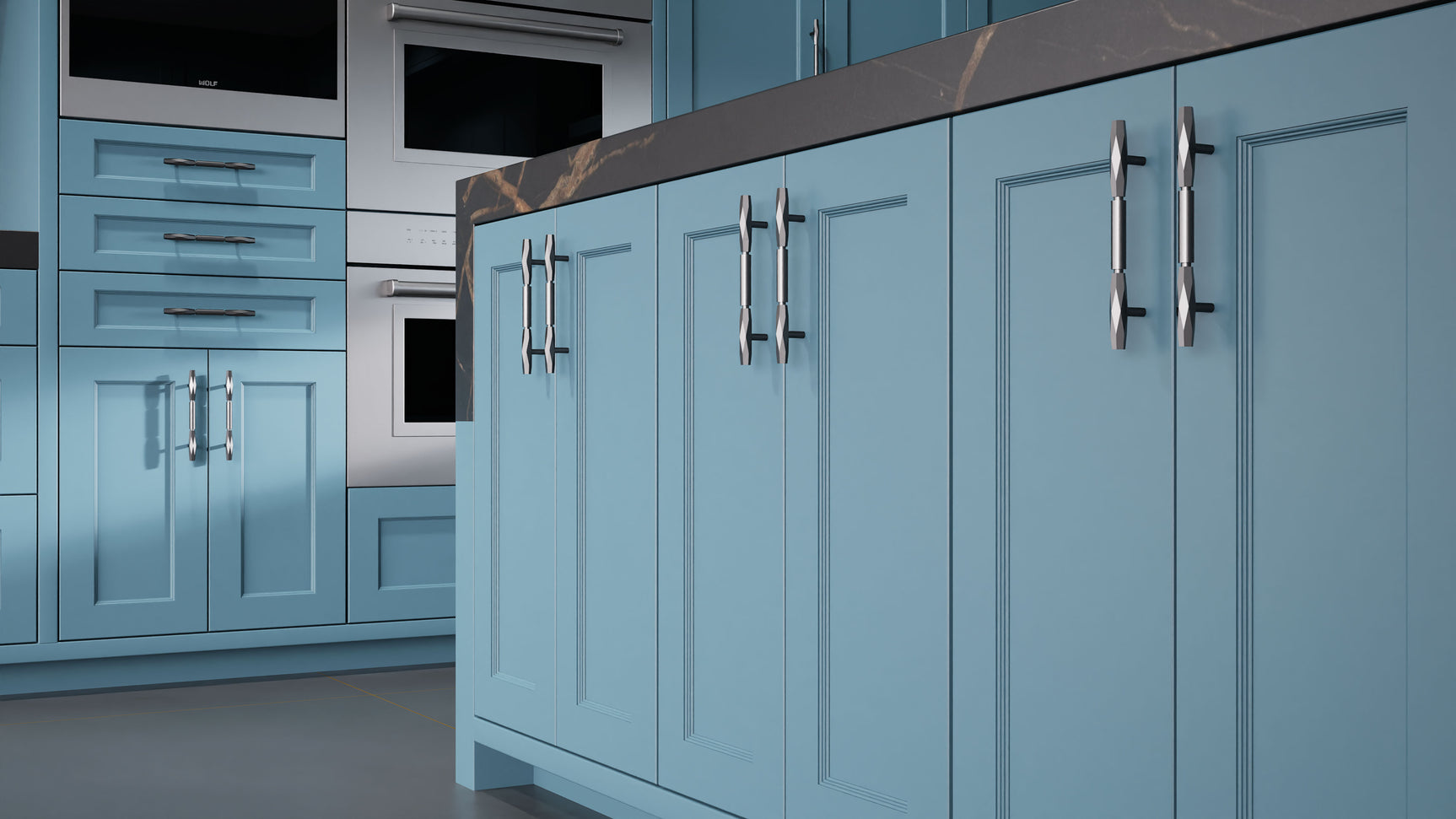 Greenfield Oceana Blue ( Maple | Plain Cut [ Frameless • Satin • Painted ] - 10' X 10' Kitchen Cabinet ) | Assembled In USA