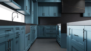 Greenfield Oceana Blue ( Maple | Plain Cut [ Frameless • Satin • Painted ] - 10' X 10' Kitchen Cabinet ) | Assembled In USA