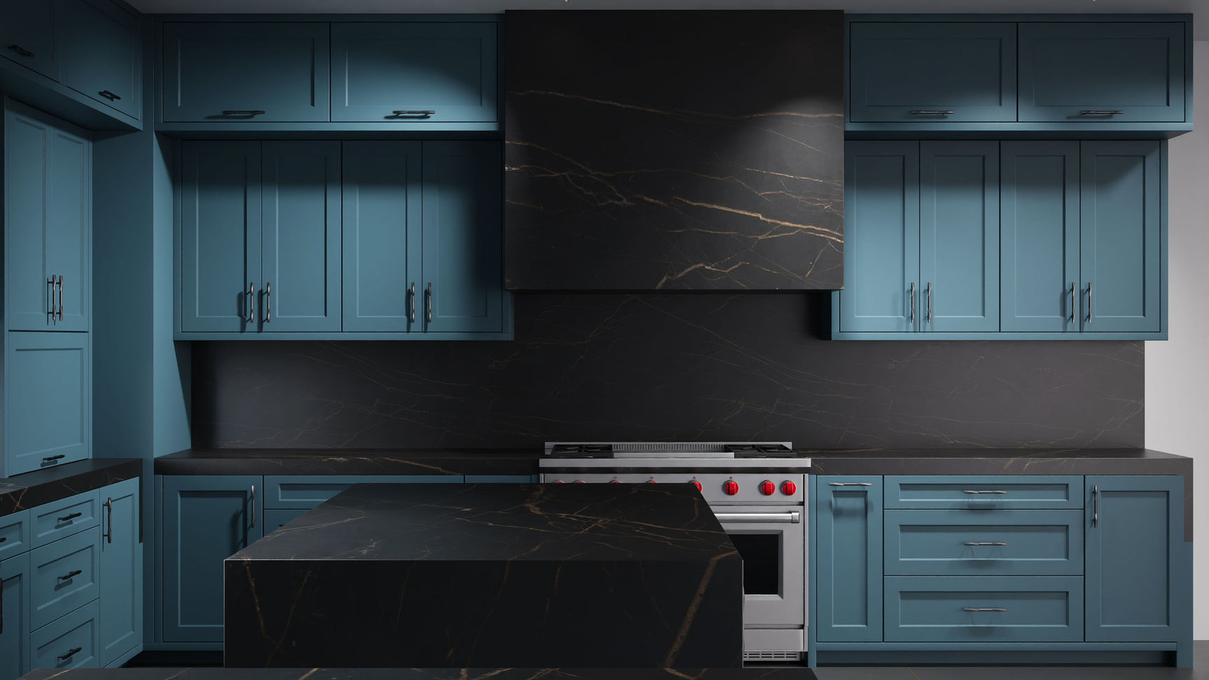 Greenfield Oceana Blue ( Maple | Plain Cut [ Frameless • Satin • Painted ] - 10' X 10' Kitchen Cabinet ) | Assembled In USA