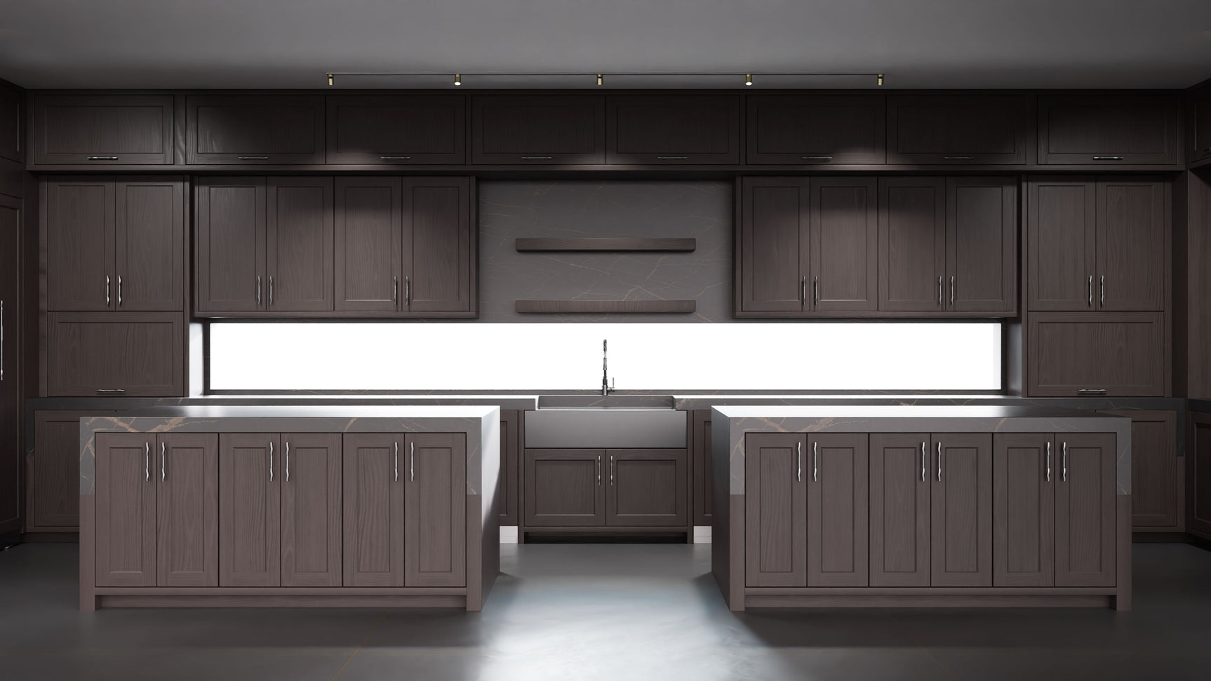 Greenfield Onyx Cherry ( Cherry | Plain Cut [ Frameless • Satin • Stained ] - 10' X 10' Kitchen Cabinet ) | Assembled In USA