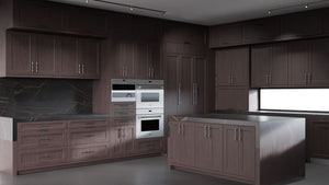 Greenfield Onyx Cherry ( Cherry | Plain Cut [ Frameless • Satin • Stained ] - 10' X 10' Kitchen Cabinet ) | Assembled In USA