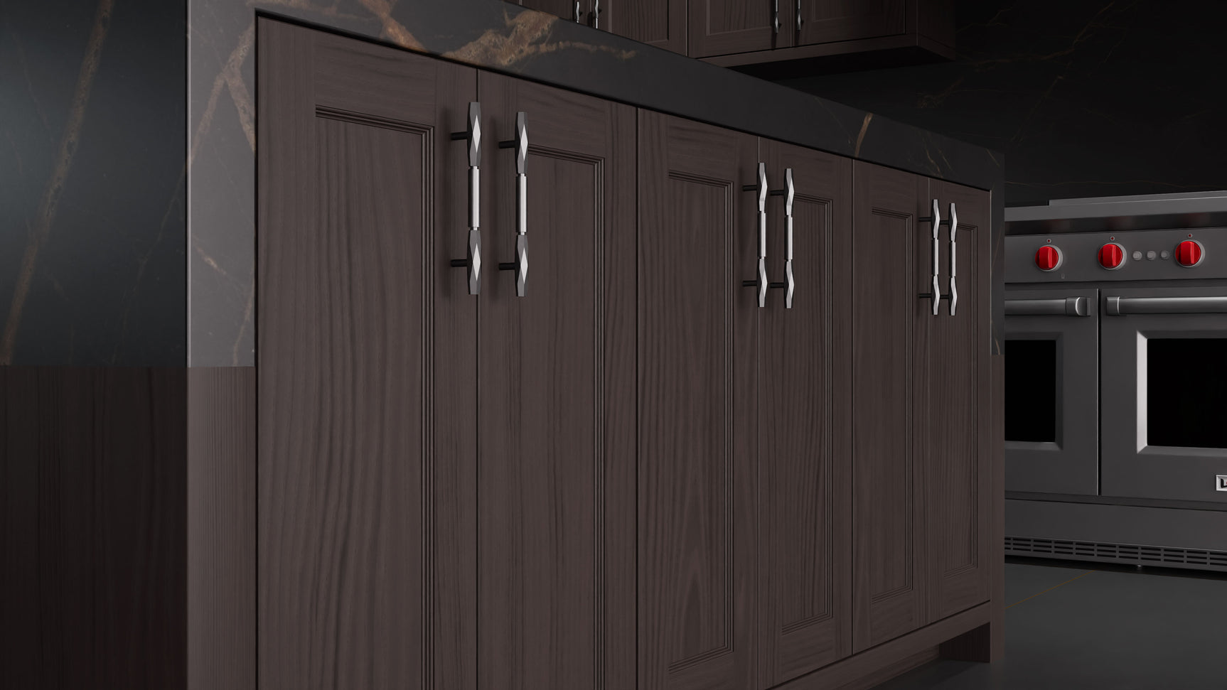 Greenfield Onyx Cherry ( Cherry | Plain Cut [ Frameless • Satin • Stained ] - 10' X 10' Kitchen Cabinet ) | Assembled In USA