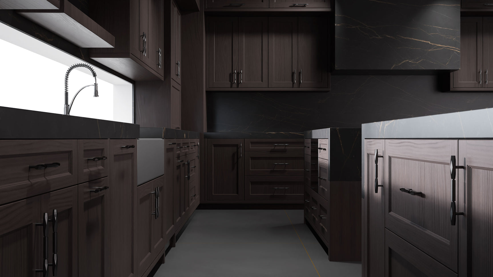 Greenfield Onyx Cherry ( Cherry | Plain Cut [ Frameless • Satin • Stained ] - 10' X 10' Kitchen Cabinet ) | Assembled In USA