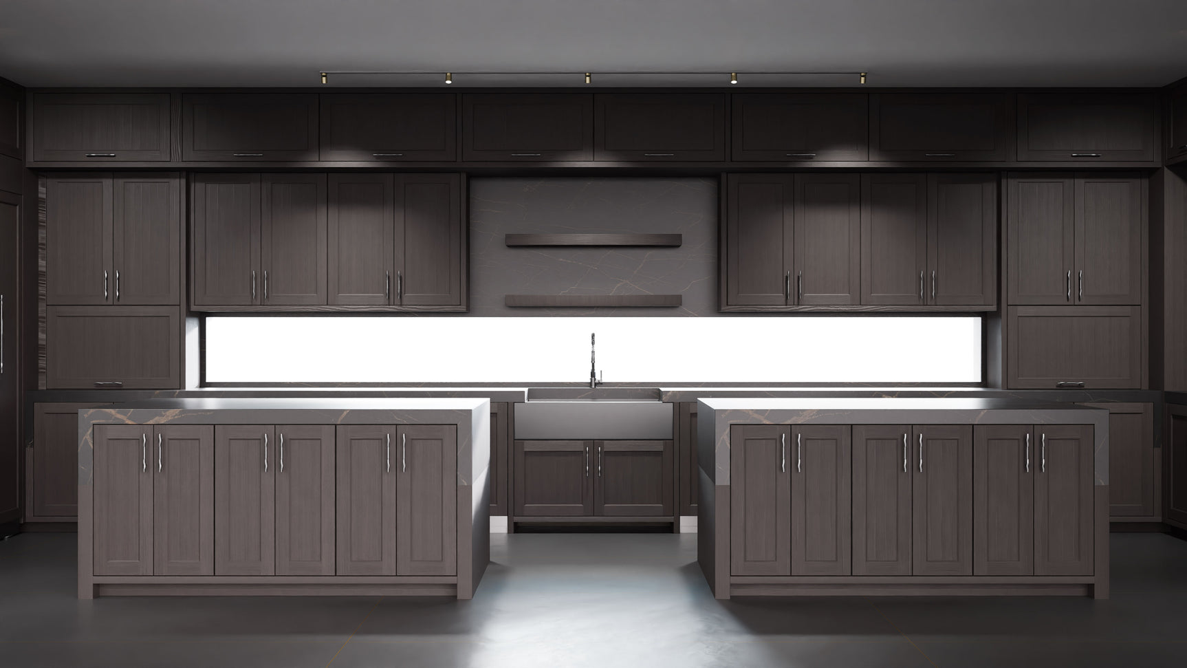 Greenfield Onyx Oak ( White_Oak | Rift Cut [ Frameless • Wire Brushed • Stained ] - 10' X 10' Kitchen Cabinet ) | Assembled In USA