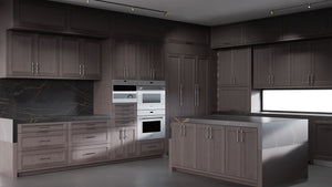 Greenfield Onyx Oak ( White_Oak | Rift Cut [ Frameless • Wire Brushed • Stained ] - 10' X 10' Kitchen Cabinet ) | Assembled In USA