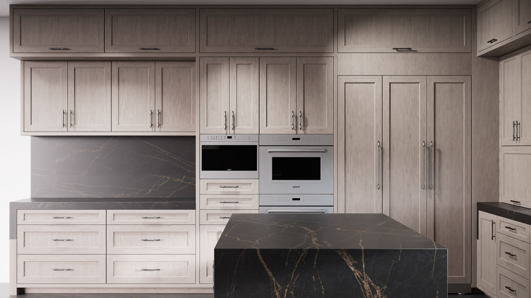 Greenfield Pewter Cherry ( Cherry | Plain Cut [ Frameless • Satin • Stained ] - 10' X 10' Kitchen Cabinet ) | Assembled In USA