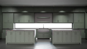 Greenfield Pewter Green ( Maple | Plain Cut [ Frameless • Satin • Painted ] - 10' X 10' Kitchen Cabinet ) | Assembled In USA