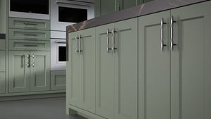 Greenfield Pewter Green ( Maple | Plain Cut [ Frameless • Satin • Painted ] - 10' X 10' Kitchen Cabinet ) | Assembled In USA