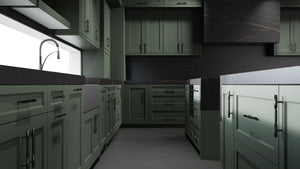 Greenfield Pewter Green ( Maple | Plain Cut [ Frameless • Satin • Painted ] - 10' X 10' Kitchen Cabinet ) | Assembled In USA