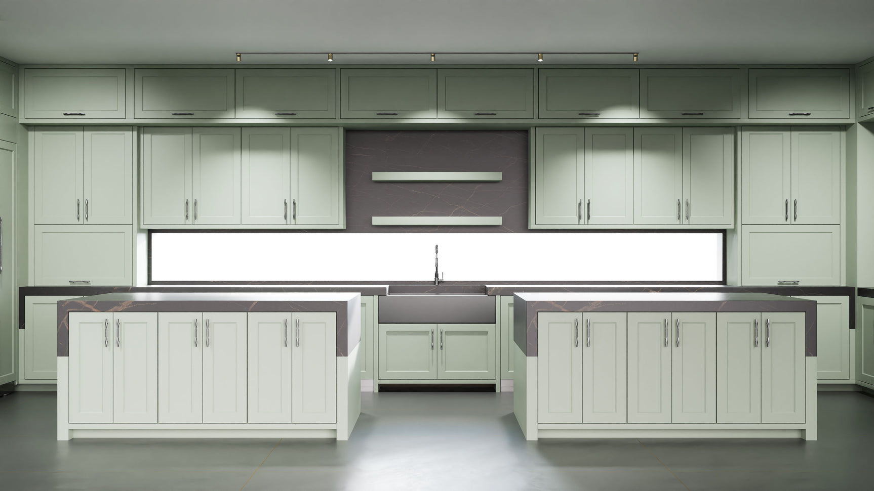 Greenfield Sage Green ( Maple | Plain Cut [ Frameless • Satin • Painted ] - 10' X 10' Kitchen Cabinet ) | Assembled In USA