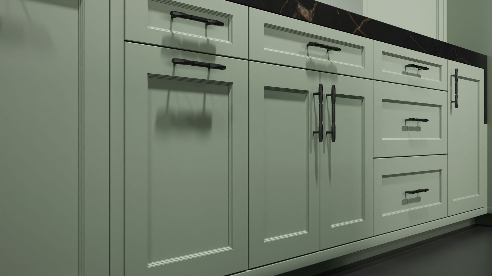 Greenfield Sage Green ( Maple | Plain Cut [ Frameless • Satin • Painted ] - 10' X 10' Kitchen Cabinet ) | Assembled In USA