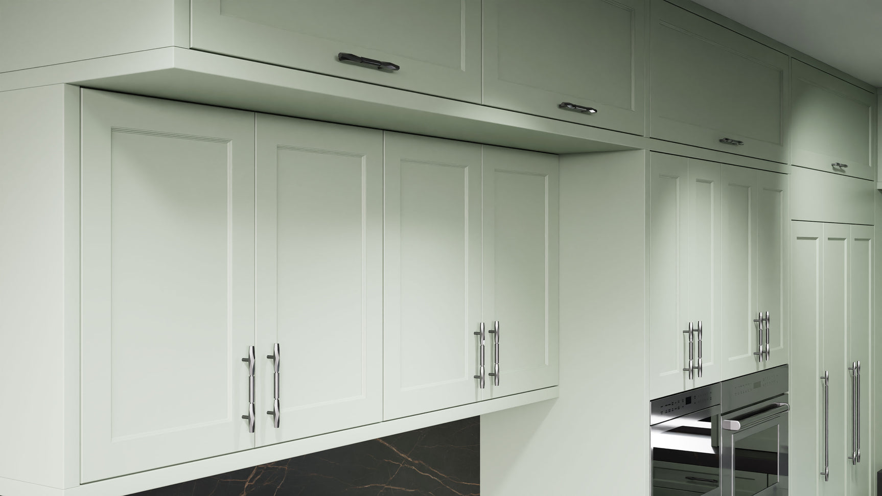 Greenfield Sage Green ( Maple | Plain Cut [ Frameless • Satin • Painted ] - 10' X 10' Kitchen Cabinet ) | Assembled In USA