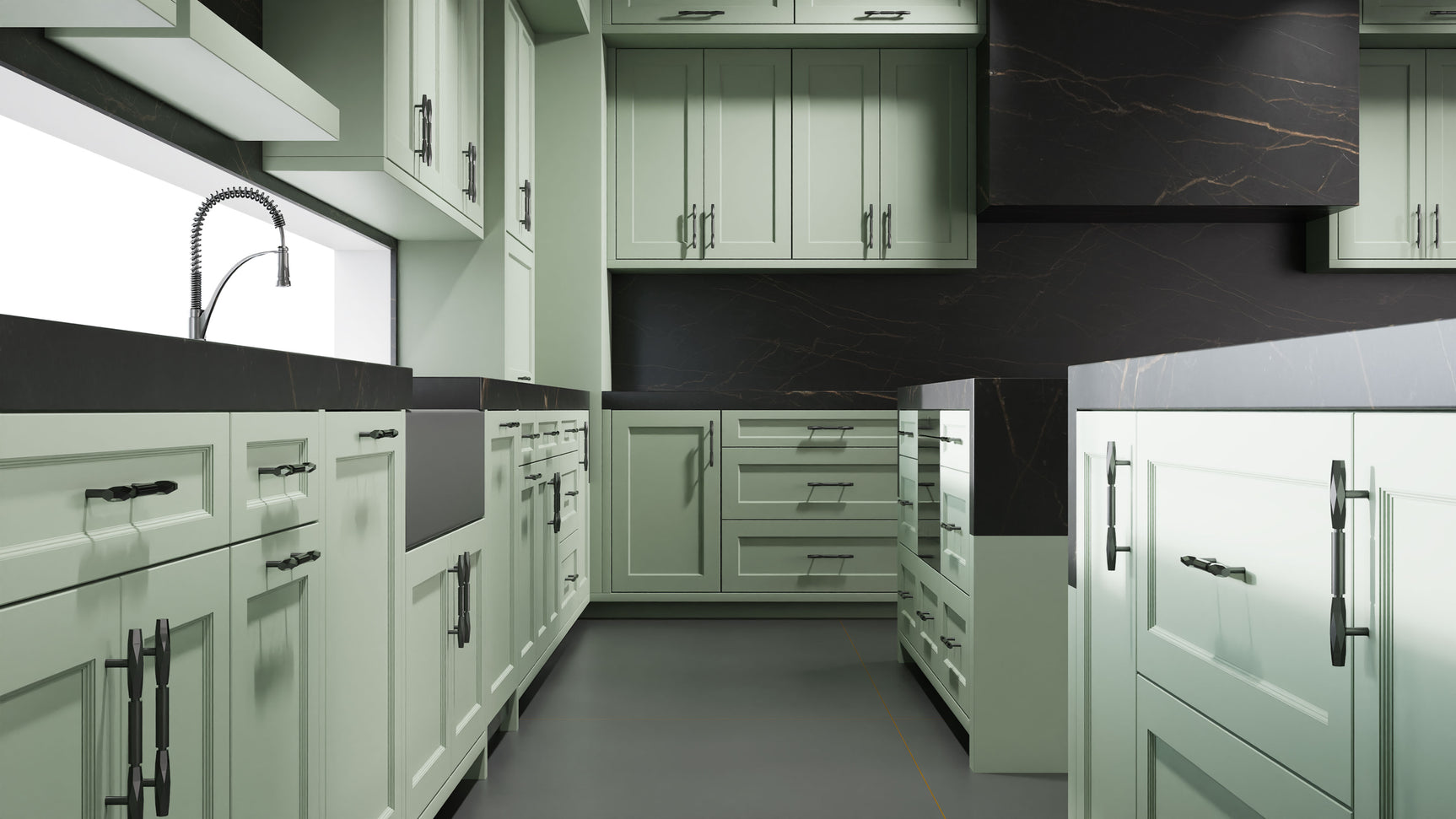 Greenfield Sage Green ( Maple | Plain Cut [ Frameless • Satin • Painted ] - 10' X 10' Kitchen Cabinet ) | Assembled In USA