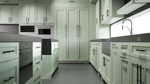 Greenfield Sage Green ( Maple | Plain Cut [ Frameless • Satin • Painted ] - 10' X 10' Kitchen Cabinet ) | Assembled In USA