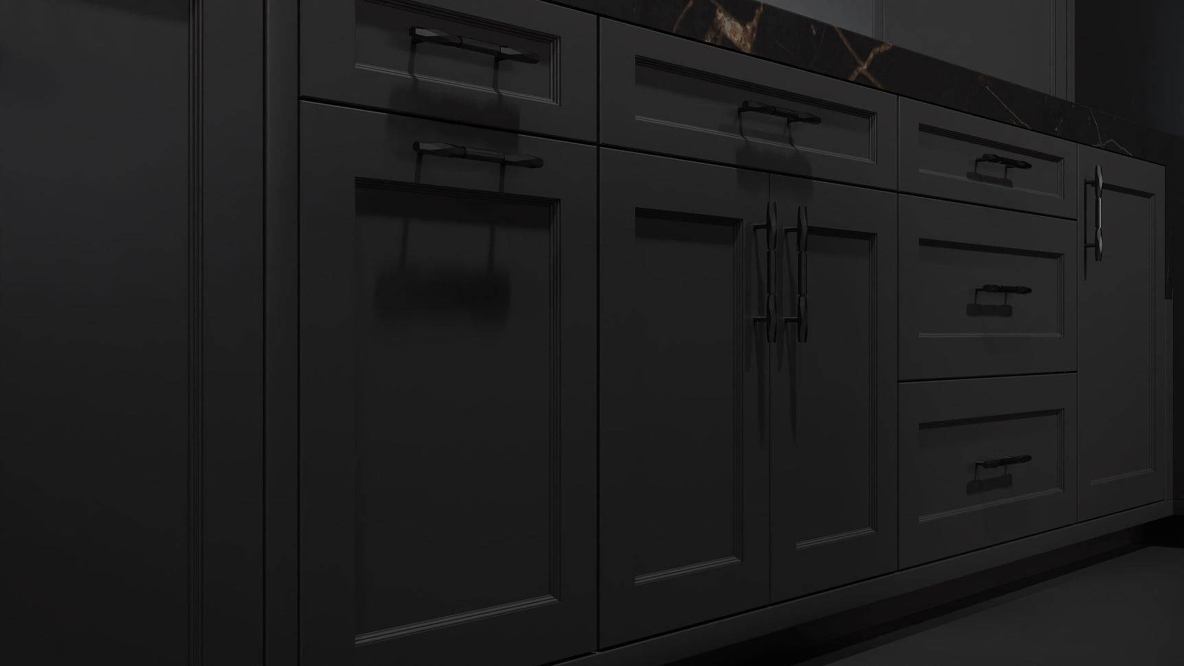 Greenfield Simply Black ( Maple | Plain Cut [ Frameless • Satin • Painted ] - 10' X 10' Kitchen Cabinet ) | Assembled In USA