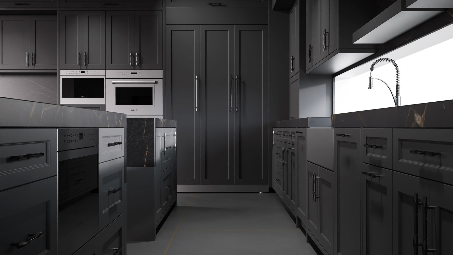 Greenfield Simply Black ( Maple | Plain Cut [ Frameless • Satin • Painted ] - 10' X 10' Kitchen Cabinet ) | Assembled In USA