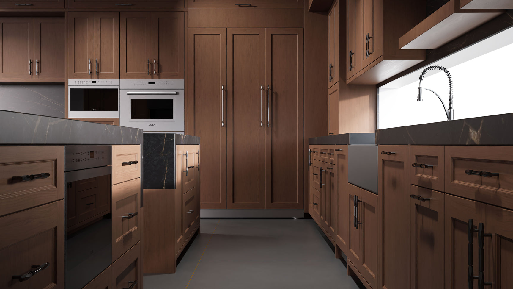 Greenfield Winter Wheat ( Cherry | Plain Cut [ Frameless • Satin • Stained ] - 10' X 10' Kitchen Cabinet ) | Assembled In USA