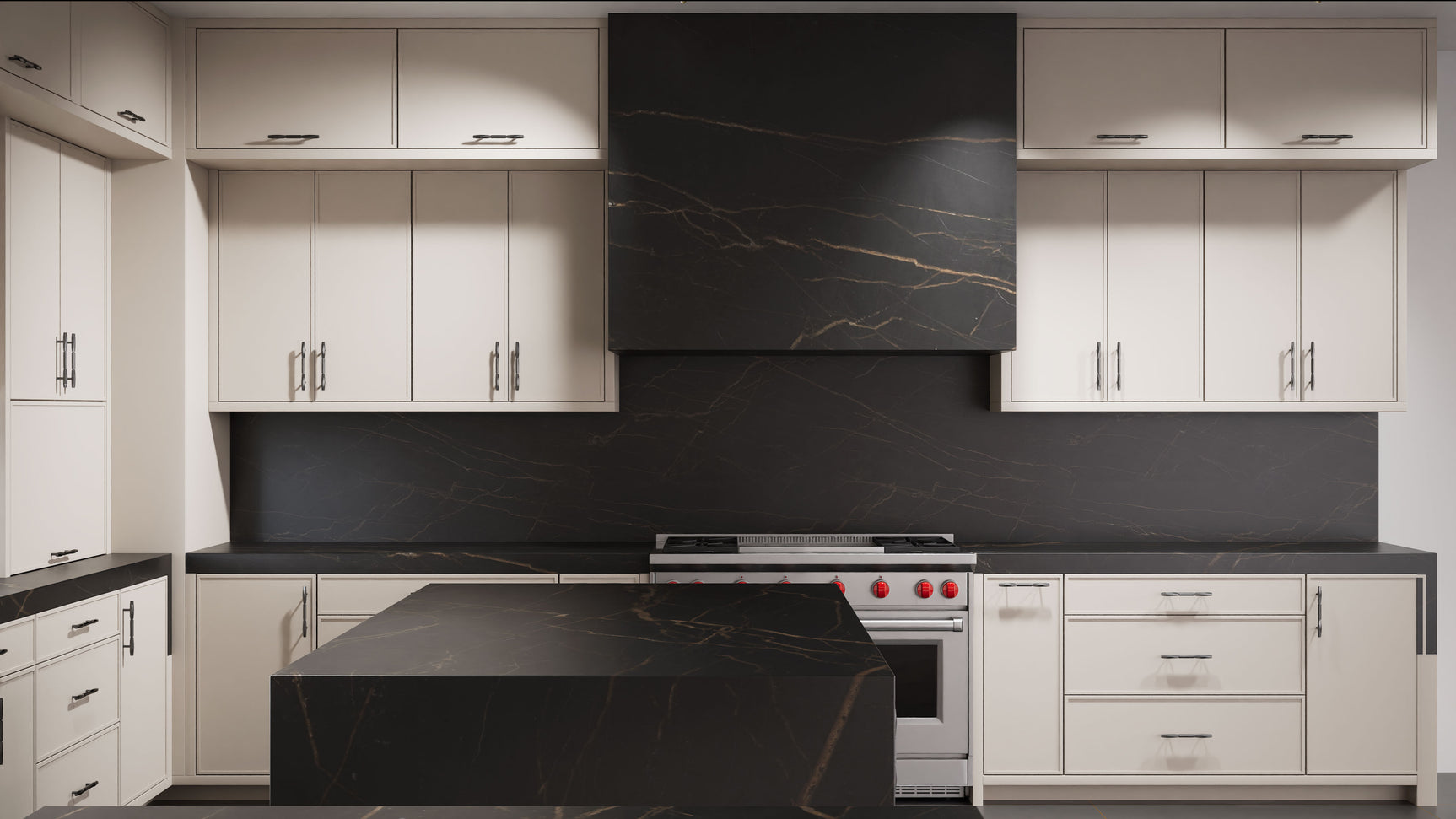 Hampton Square Anew Gray ( Maple | Plain Cut [ Frameless • Satin • Painted ] - 10' X 10' Kitchen Cabinet ) | Assembled In USA