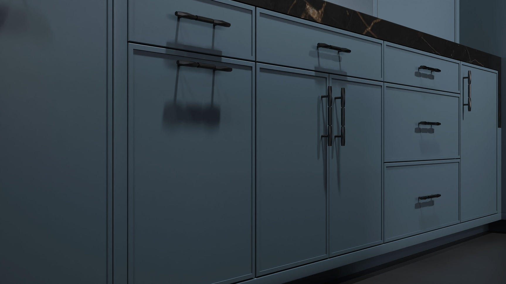 Hampton Square Blue Slate ( Maple | Plain Cut [ Frameless • Satin • Painted ] - 10' X 10' Kitchen Cabinet ) | Assembled In USA