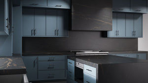 Hampton Square Blue Slate ( Maple | Plain Cut [ Frameless • Satin • Painted ] - 10' X 10' Kitchen Cabinet ) | Assembled In USA