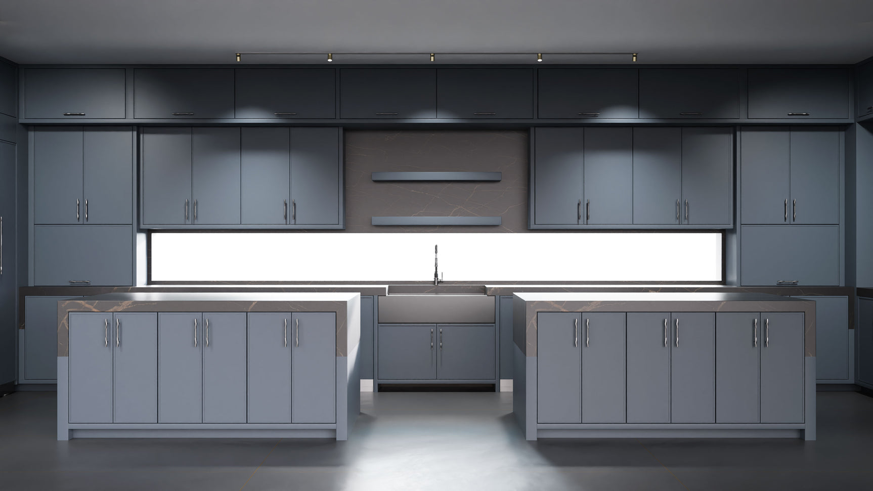 Hampton Square Midnight Blue ( Maple | Plain Cut [ Frameless • Satin • Painted ] - 10' X 10' Kitchen Cabinet ) | Assembled In USA