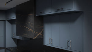 Hampton Square Midnight Blue ( Maple | Plain Cut [ Frameless • Satin • Painted ] - 10' X 10' Kitchen Cabinet ) | Assembled In USA