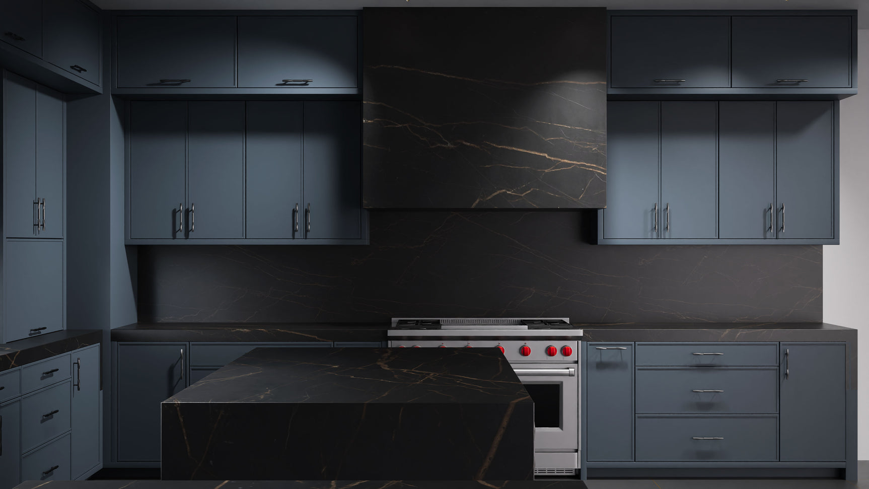 Hampton Square Midnight Blue ( Maple | Plain Cut [ Frameless • Satin • Painted ] - 10' X 10' Kitchen Cabinet ) | Assembled In USA