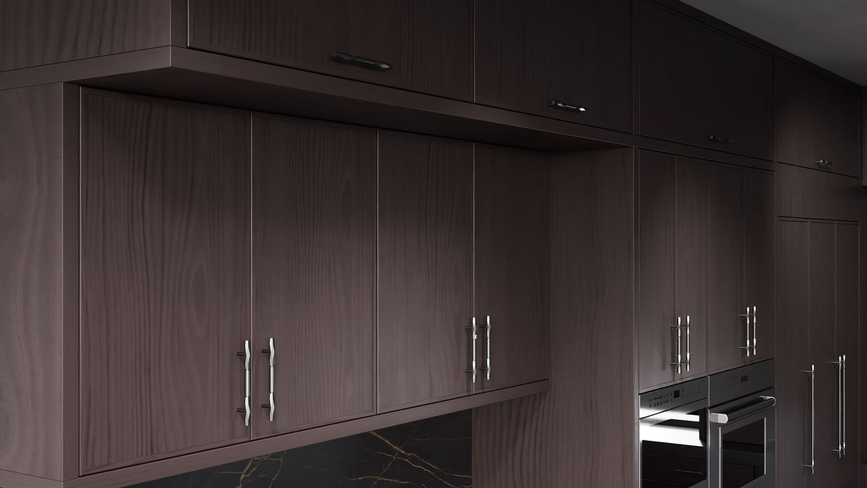 Hampton Square Onyx Cherry ( Cherry | Plain Cut [ Frameless • Satin • Stained ] - 10' X 10' Kitchen Cabinet ) | Assembled In USA