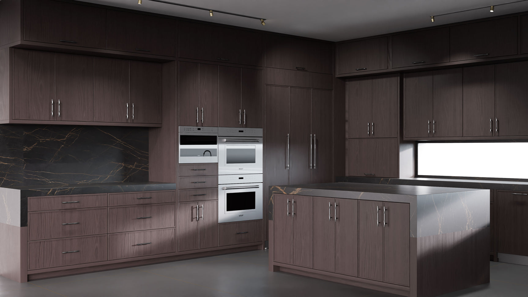 Hampton Square Onyx Cherry ( Cherry | Plain Cut [ Frameless • Satin • Stained ] - 10' X 10' Kitchen Cabinet ) | Assembled In USA