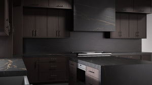 Hampton Square Onyx Cherry ( Cherry | Plain Cut [ Frameless • Satin • Stained ] - 10' X 10' Kitchen Cabinet ) | Assembled In USA