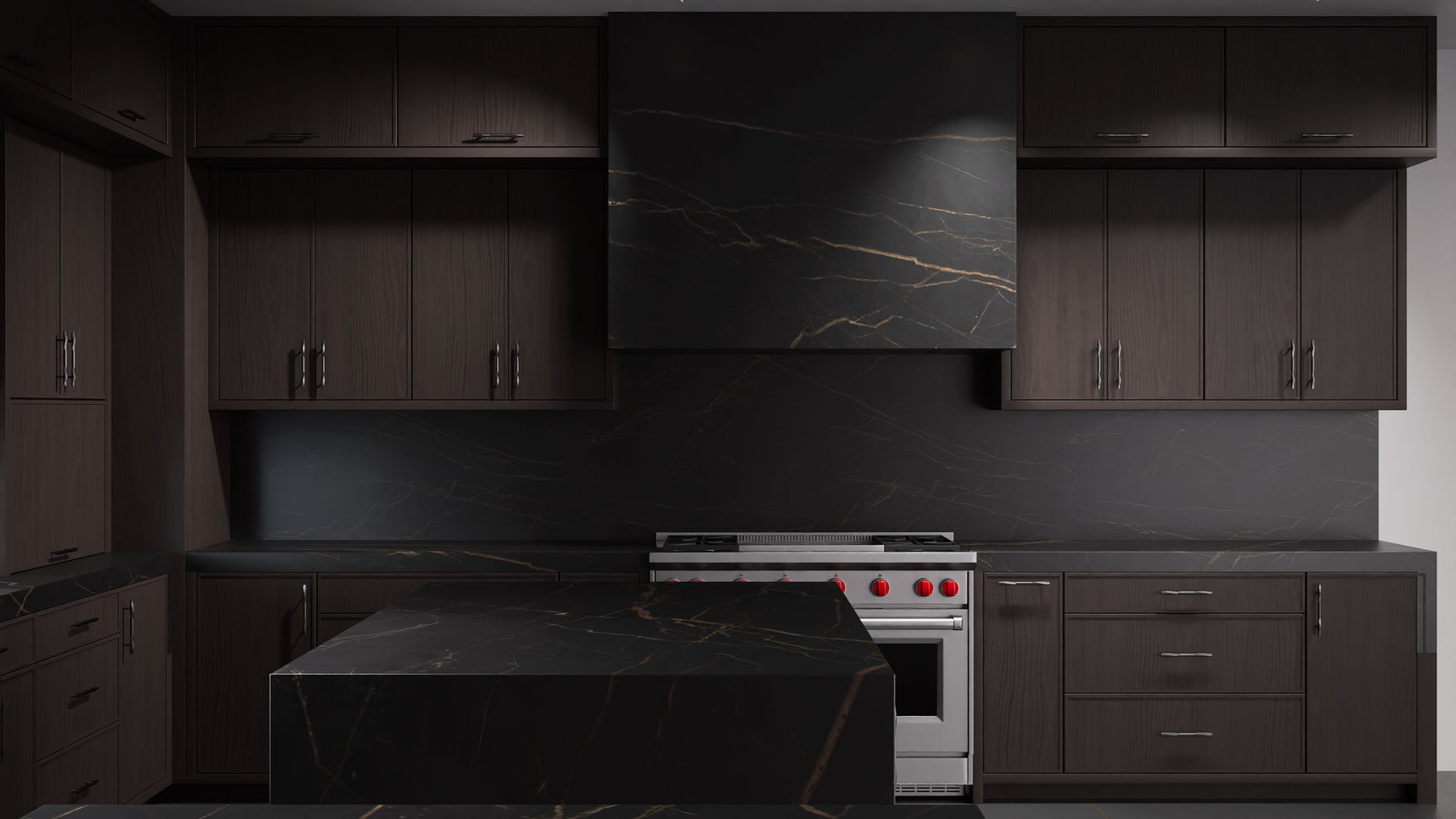 Hampton Square Onyx Cherry ( Cherry | Plain Cut [ Frameless • Satin • Stained ] - 10' X 10' Kitchen Cabinet ) | Assembled In USA